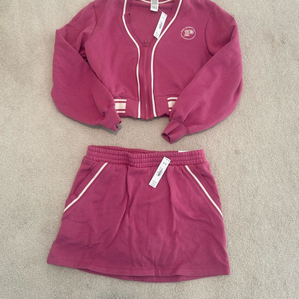 Pink Cropped Jacket and Skirt Set